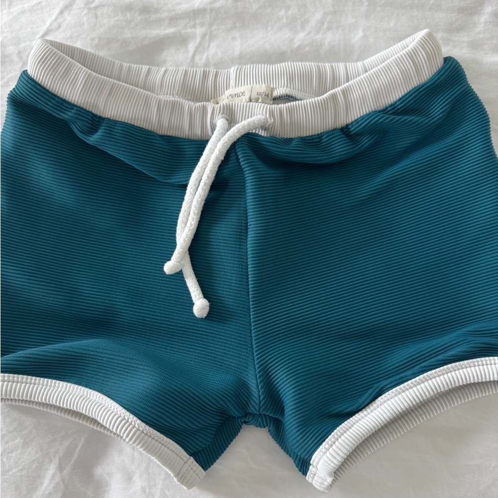 Finn & Vince Kids Swim Trunks in Teal and White